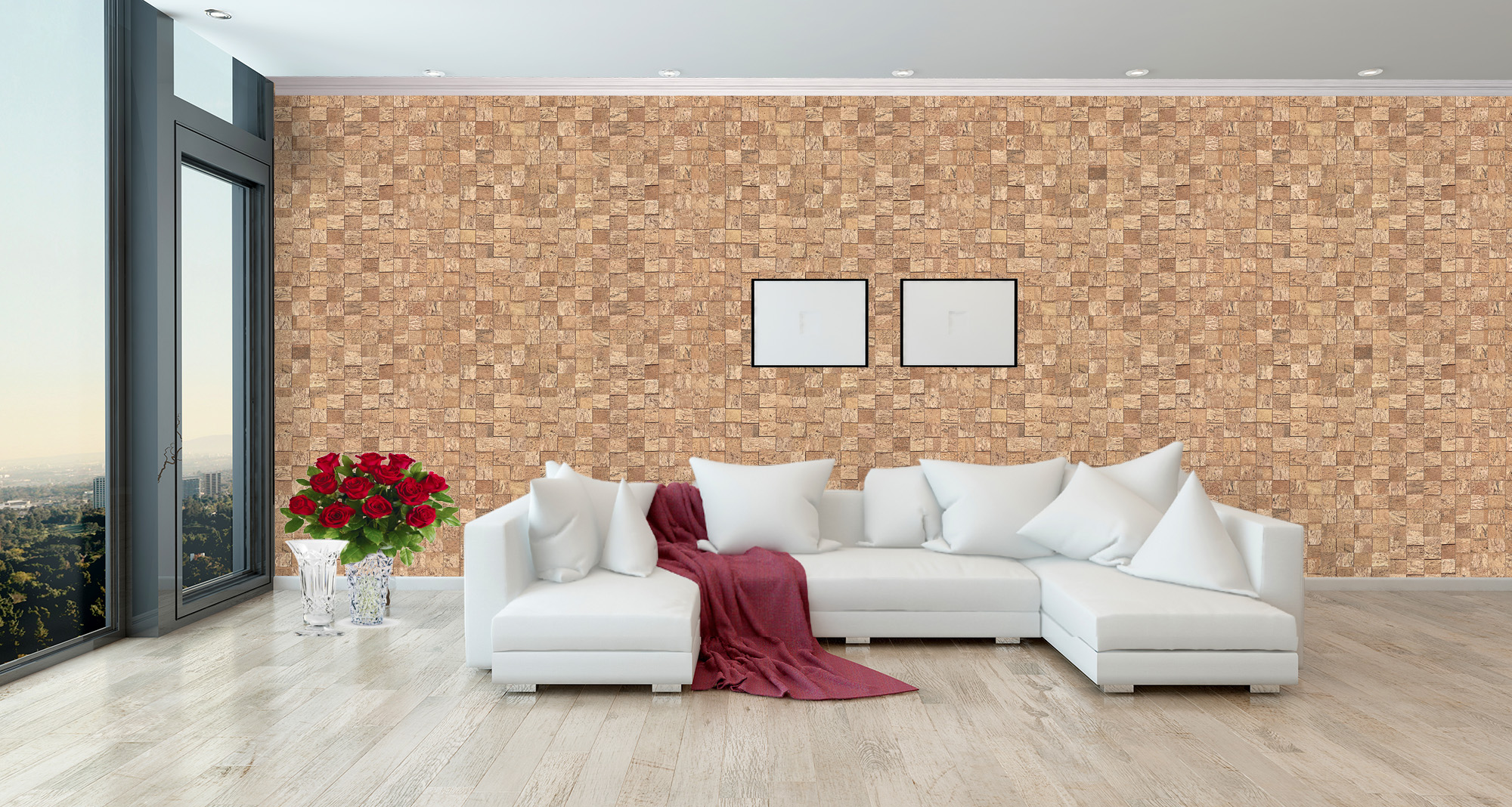 Self-Adhesive White Textured Cork Board Wall Tiles